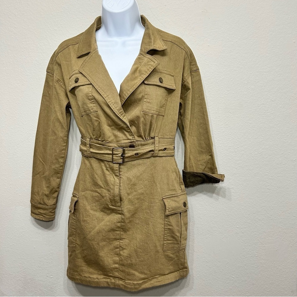 Utility‎ Tan Denim Dress Long Sleeve